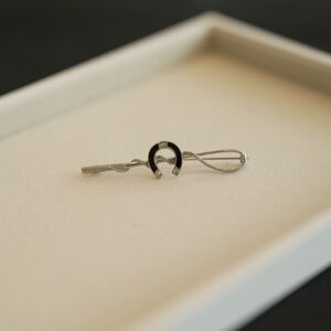 Vintage Silver and Black Horseshoe Brooch